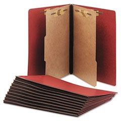 7530015567912 SKILCRAFT Pressboard Top Tab Classification Folder, 2 Dividers, 6 Fasteners, Letter Size, Earth Red, 10/Box