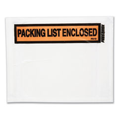 Packing List Envelopes, Top-Print Front: Packing List/Invoice Enclosed, 4.5 x 5.5, Clear/Orange, 500/Box