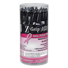 Z-Grip MAX Breast Cancer Awareness Ballpoint Pen, Retractable, Bold 1.2 mm, Black Ink, Silver/Black Barrel, 24/Pack