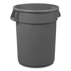 Round Waste Receptacle, LLDPE, 32 gal, Gray