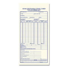 Semi-Monthly Employee Time Cards, One Side, 4.25 x 8, 100/Pad