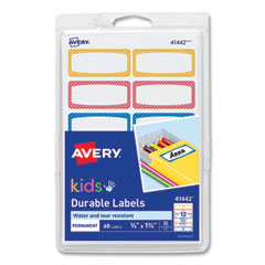 Avery Kids Handwritten Identification Labels, 1.75 x 0.75, Borders: Blue, Orange, Yellow, 12 Labels/Sheet, 5 Sheets/Pack