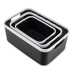 Open Lid Storage Bin, Assorted Sizes, Black/White, 3/Pack