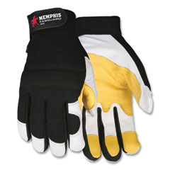 Goatskin Leather Palm Mechanics Gloves, Black/Yellow/White, X-Large