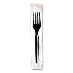 Individually Wrapped Mediumweight Polystyrene Cutlery, Fork, Black, 1,000/Carton