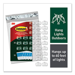 All Weather Hooks and Strips, Small, Plastic, Clear, 0.5 lb Capacity, 30 Clips and 32 Strips/Pack