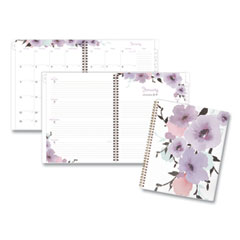 Mina Weekly/Monthly Planner, Floral Artwork, 11 x 8.5, White/Violet/Peach Cover, 12-Month (Jan to Dec): 2025