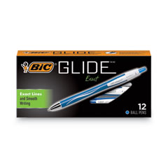 GLIDE Exact Ballpoint Pen, Retractable, Fine 0.7 mm, Blue Ink, Blue Barrel, Dozen