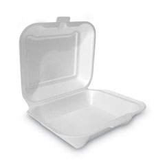 Foam Hinged Lid Container, Secure One Tab Latch, Poly Bag, 7.81 x 8.75 x 3.38, White, 100/Sleeve, 2 Sleeves/Bag, 1 Bag/Pack