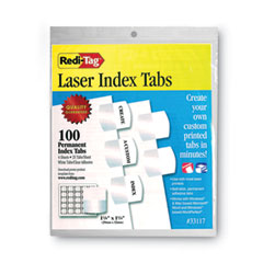 Laser Printable Index Tabs, 1/5-Cut, White, 1.13" Wide, 100/Pack