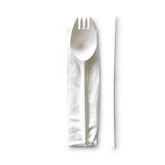 School Cutlery Kit, Napkin/Spork/Straw, White, 1000/Carton