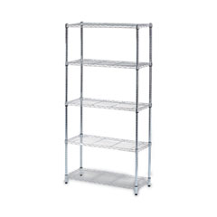 Residential Wire Shelving, Five-Shelf, 36w x 14d x 72h, Silver