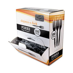 Dispens-a-Fork, Individually Wrapped, Mediumweight, Plastic, Black, 100/Box