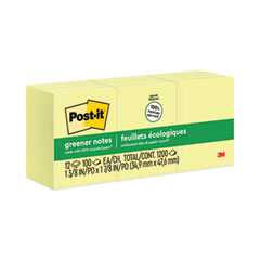 Original Recycled Note Pads, 1.5" x 2", Canary Yellow, 100 Sheets/Pad, 12 Pads/Pack