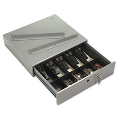 Steel Cash Drawer with Alarm Bell and 10 Compartments, Key Lock, Stone Gray