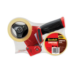 Packaging Tape Dispenser with Two Rolls of Tape, 3" Core, For Rolls Up to 0.75" x 60 yds, Red