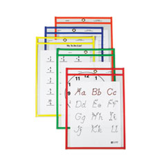 Reusable Dry Erase Pockets, 9 x 12, Assorted Primary Colors, 25/Box