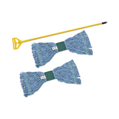 Looped End Mop Kit, Medium Blue Cotton/Rayon/Synthetic Head, 60" Yellow Metal/Polypropylene Handle