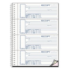 Spiralbound Unnumbered Money Receipt Book, Three-Part Carbonless, 7 x 2.75, 4 Forms/Sheet, 120 Forms Total