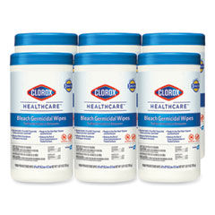 Bleach Germicidal Wipes, 1-Ply, 6 x 5, Unscented, White, 150/Canister, 6 Canisters/Carton