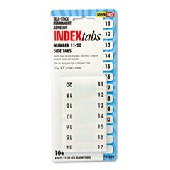 Legal Index Tabs, Preprinted Numeric: 11 to 20, 1/12-Cut, White, 0.44" Wide, 104/Pack