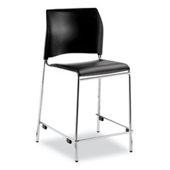 Cafetorium Counter Height Stool, Padded, Supports Up to 300 lb, 24" Seat Height, Black Seat, Black Back, Chrome Base