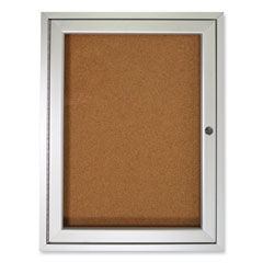 1 Door Enclosed Natural Cork Bulletin Board with Satin Aluminum Frame, 24 x 36, Tan Surface, Ships in 7-10 Business Days