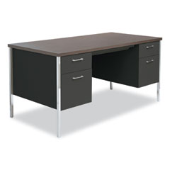 Double Pedestal Steel Desk, 60" x 30" x 29.5", Mocha/Black