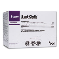 Super Sani-Cloth Individually Wrapped Germicidal Disposable Wipes, Large, 1-Ply, 5 x 8, Unscented, White, 50/Pack