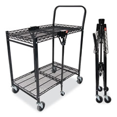 Stowaway Folding Carts, Metal, 2 Shelves, 250 lb Capacity, 29.63" x 37.25" x 18", Black