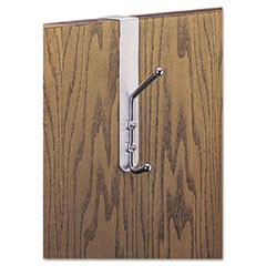 Over-The-Door Double Coat Hook, Chrome-Plated Steel, Satin Aluminum Base