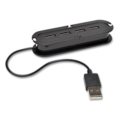 USB 2.0 Ultra-Mini Compact Hub with Power Adapter, 4 Ports, Black