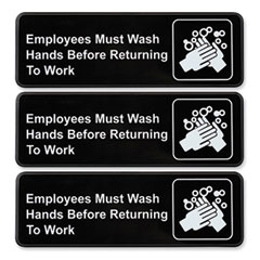 Indoor/Outdoor Restroom with Braille Text, 6" x 9", Black Face, White Graphics, 3/Pack