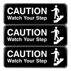 Caution Watch Your Step Indoor/Outdoor Wall Sign, 9" x 3", Black Face, White Graphics, 3/Pack