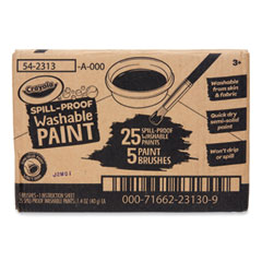 Spill Proof Washable Paints, 5 Colors, 1.4 oz Cups, 5 Sets/Carton