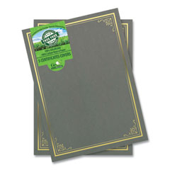 Certificate/Document Cover, 9.75" x 12.5", Gray With Gold Foil, 5/Pack