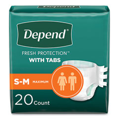 Incontinence Protection with Tabs, Small/Medium, 19" to 34" Waist, 20/Pack, 3 Packs/Carton