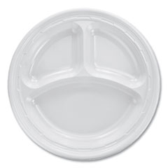 Famous Service Plastic Dinnerware, Plate, 3-Compartment, 10.25" dia, White, 125/Pack, 4 Packs/Carton