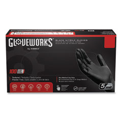 Industrial Nitrile Gloves, Powder-Free, 5 mil, Large, Black, 100 Gloves/Box, 10 Boxes/Carton