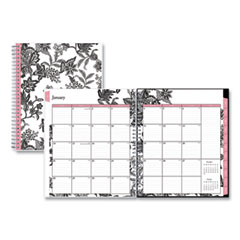 Analeis Monthly Planner, Analeis Floral Artwork, 10 x 8, White/Black/Coral Cover, 12-Month (Jan to Dec): 2024