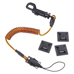 Squids 3151 Coil Lanyard Swivel Hook/Detachable Loop, Mini Adhesive Mount, 2 lb Max, 12", Black/Orange, Ships in 1-3 Bus Days