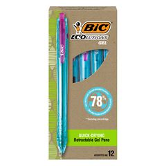 Ecolutions Gel Pen, Retractable, Medium 1 mm, Assorted Ink, Blue Barrel, Dozen