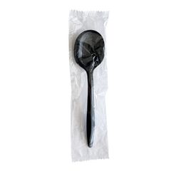 Mediumweight Wrapped Polypropylene Cutlery, Soup Spoon, Black, 1,000/Carton