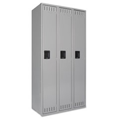 Single Tier Locker, Three Units, 36w x 18d x 72h, Medium Gray