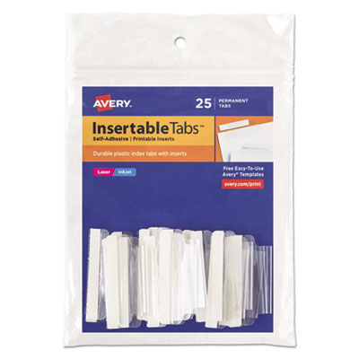 Insertable Index Tabs with Printable Inserts, 1/5-Cut Tabs, Clear, 1.5