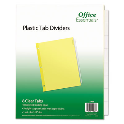 Plastic Insertable Dividers, 8-Tab, 11 x 8.5, Clear Tabs, 1 Set